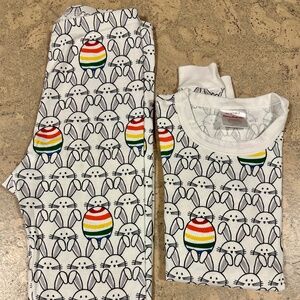 Hanna Andersson Organic Cotton Kids Long John Easter Bunny Pajama Set US14 160cm
